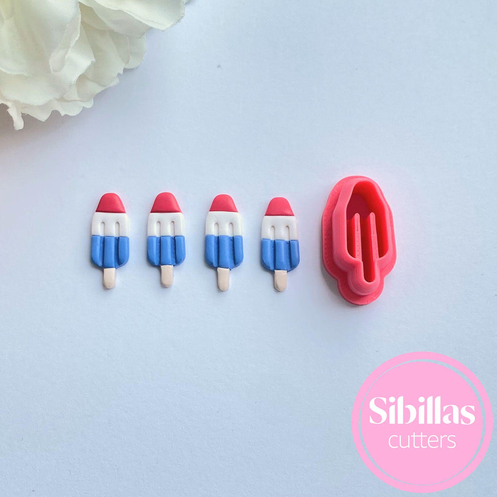 Red white and blue popsicle polymer clay cutter for festive summer earrings