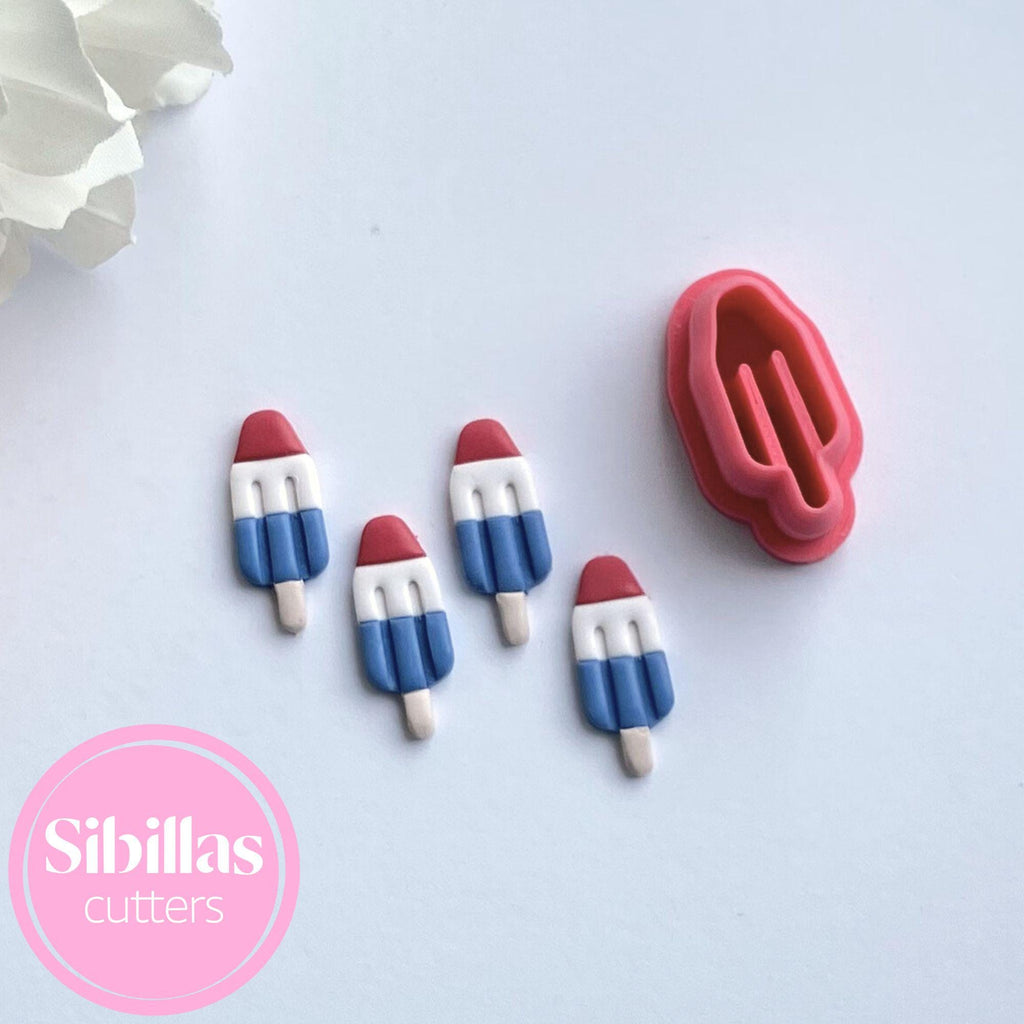 Red white and blue popsicle polymer clay cutter for festive summer earrings