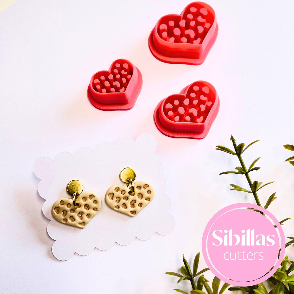 Leopard print heart cutter for polymer clay fashion earrings and accessories