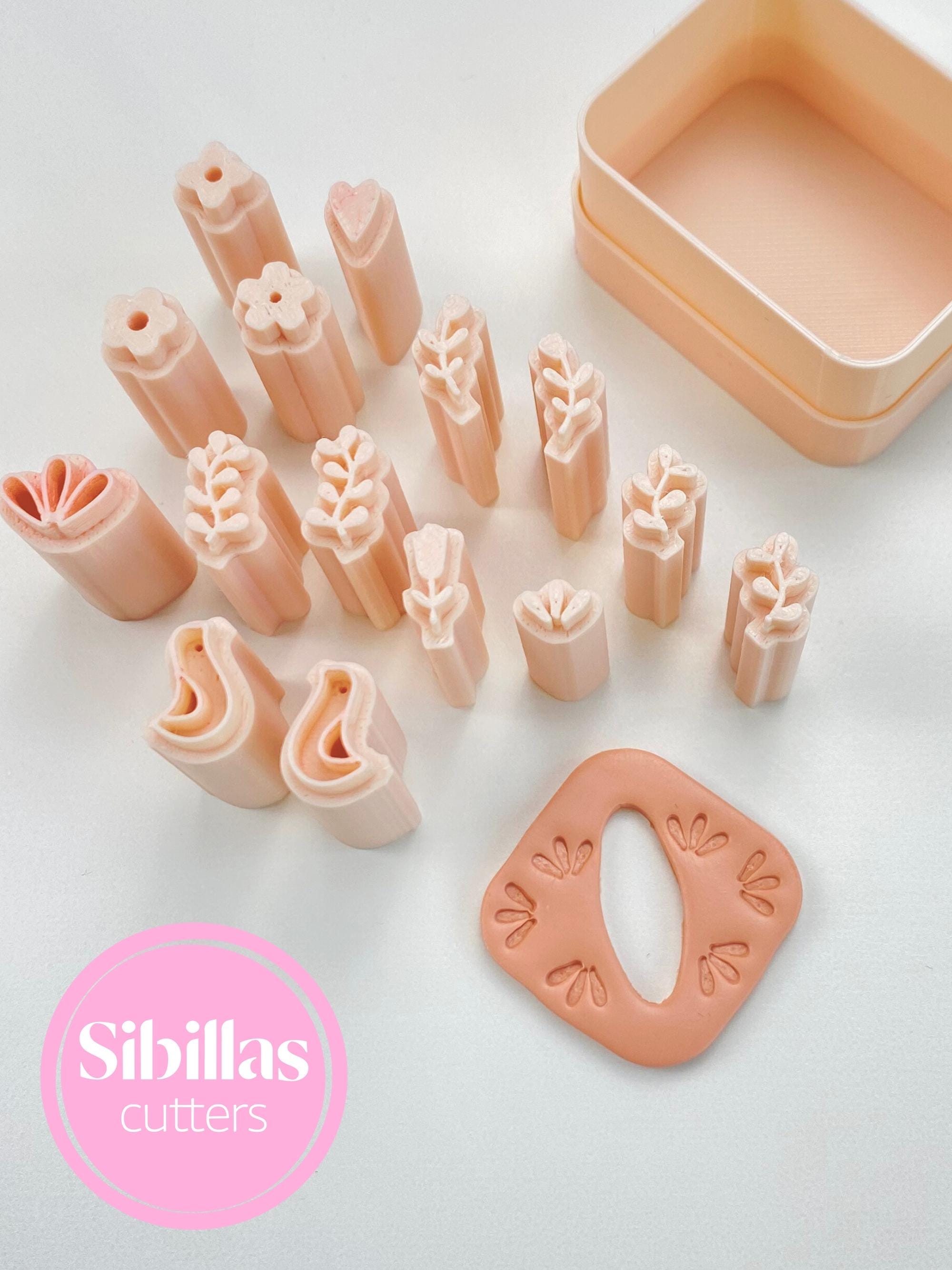 Polymer clay stamp set with Nordic floral designs for jewelry making