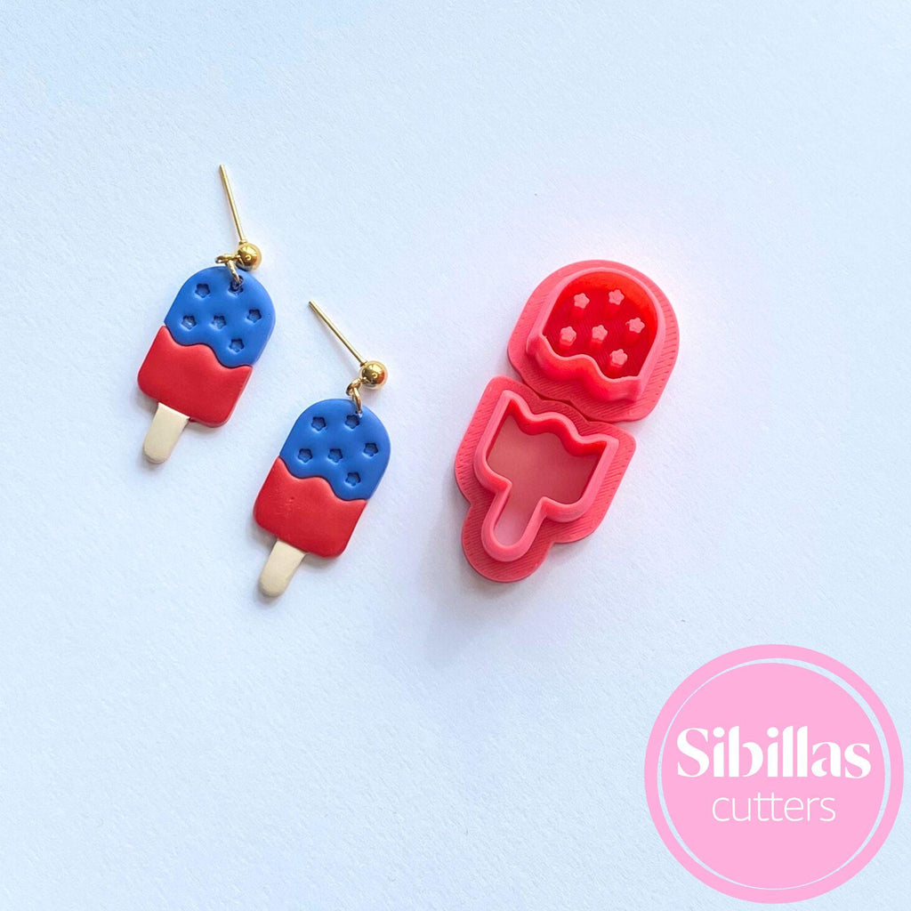 Red, white, and blue popsicle clay cutter for 4th of July polymer clay projects