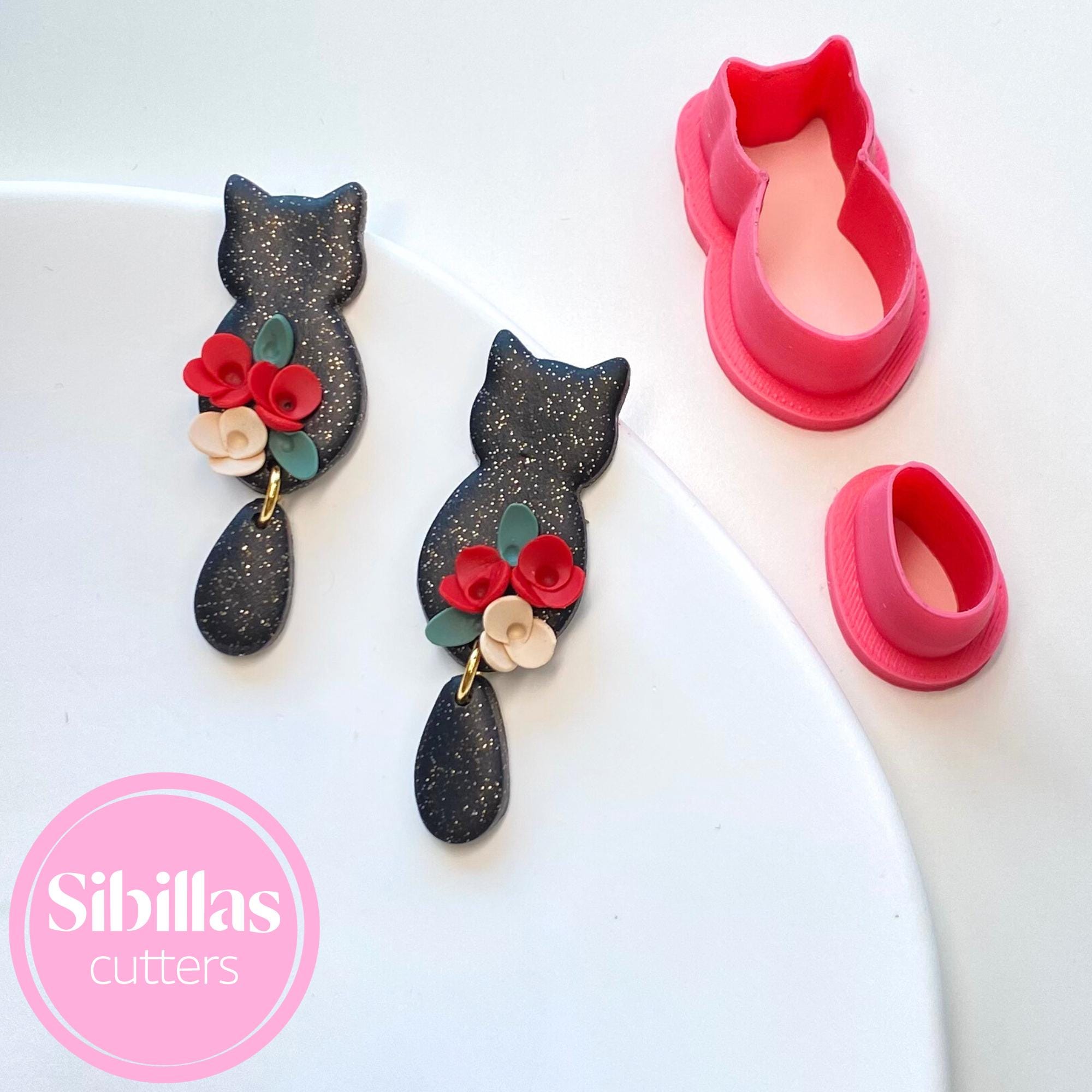 Black cat polymer clay cutter for Halloween earrings and charms