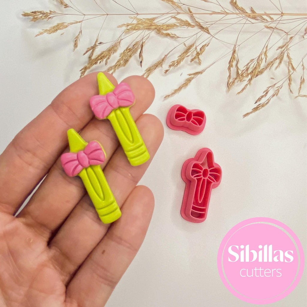Crayon and pencil bow polymer clay cutter for cute school jewelry making