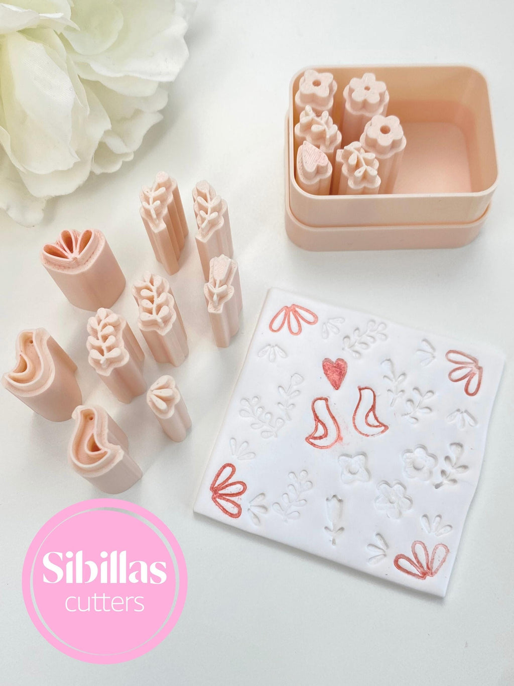 Folk art flower clay stamp set for polymer clay earrings and crafts