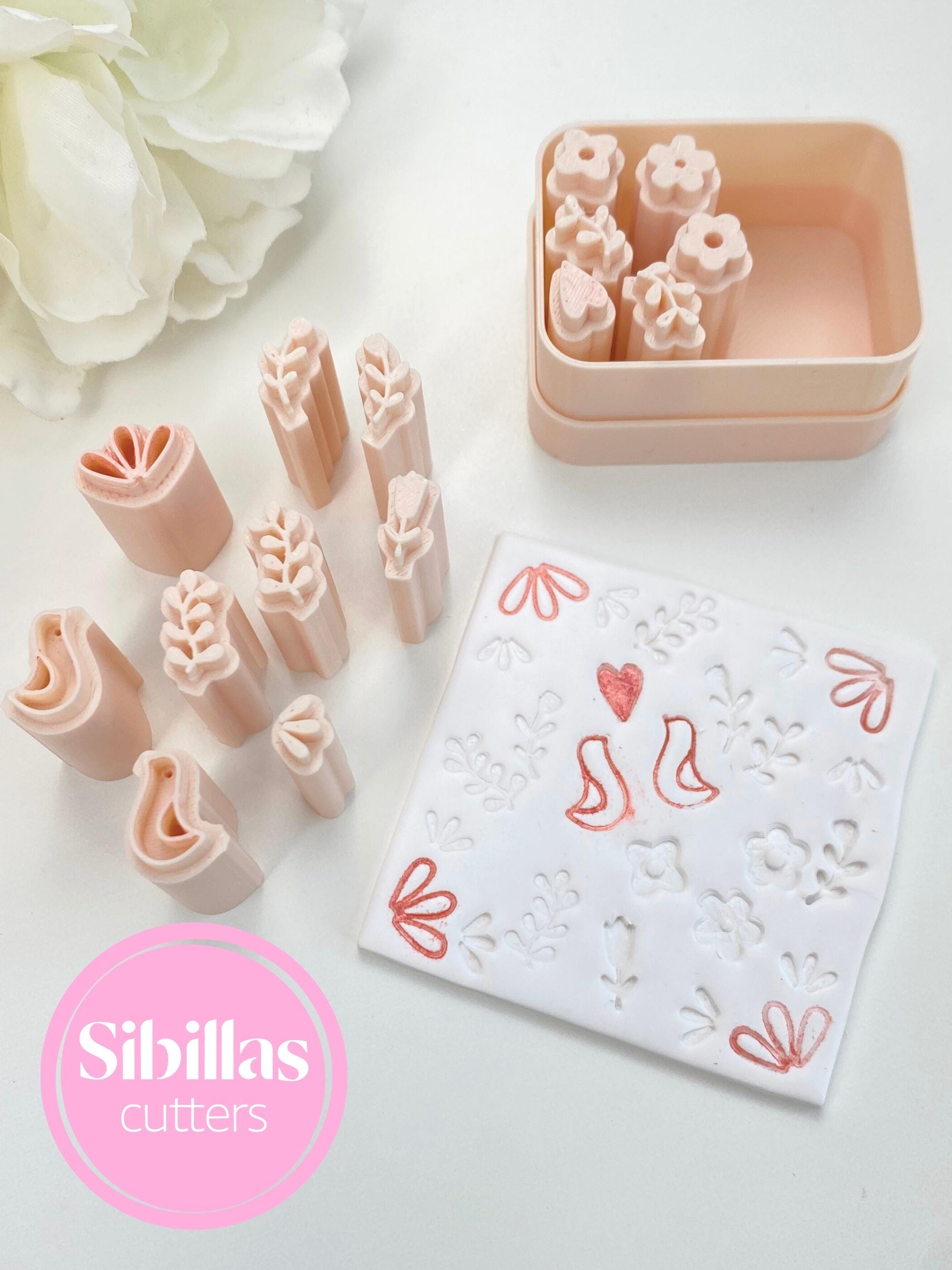 Folk art flower clay stamp set for polymer clay earrings and crafts