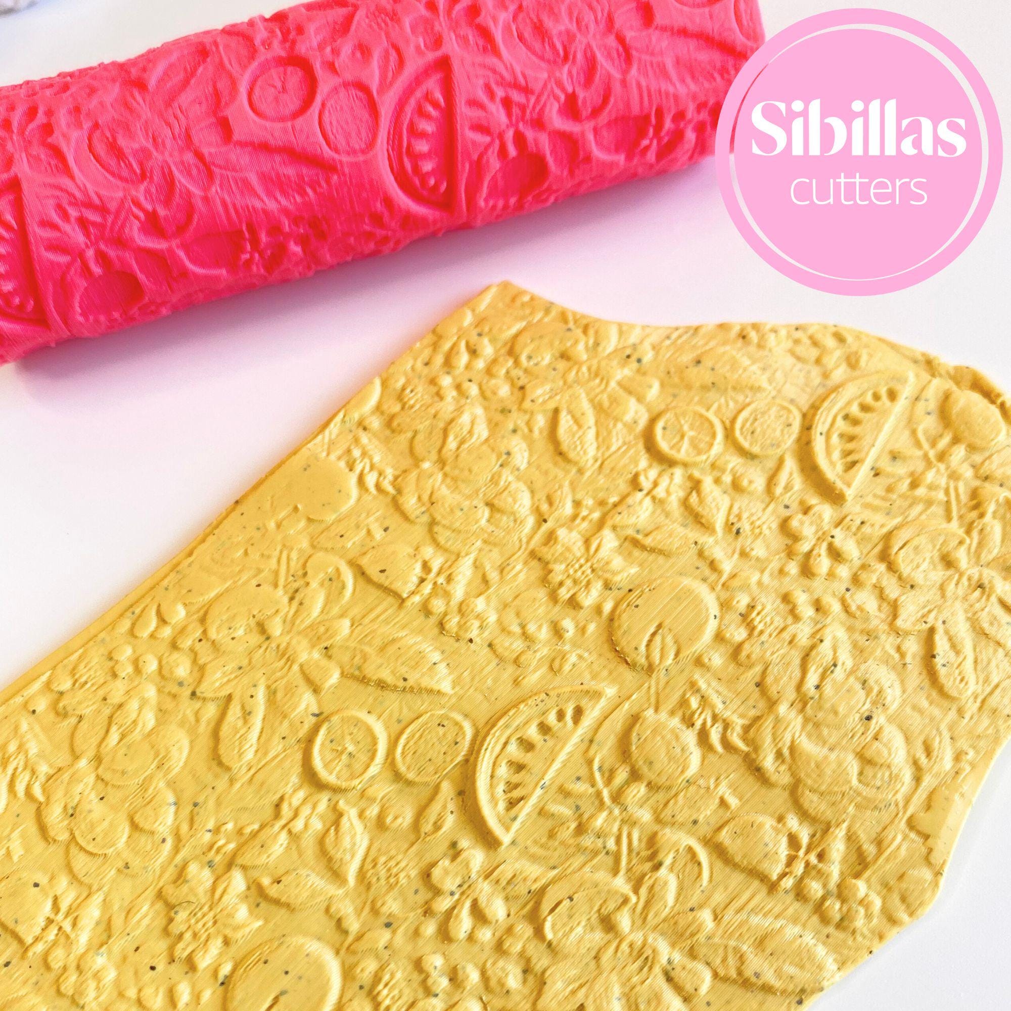 Floral and fruit pattern clay embossing roller for polymer clay jewelry and crafts