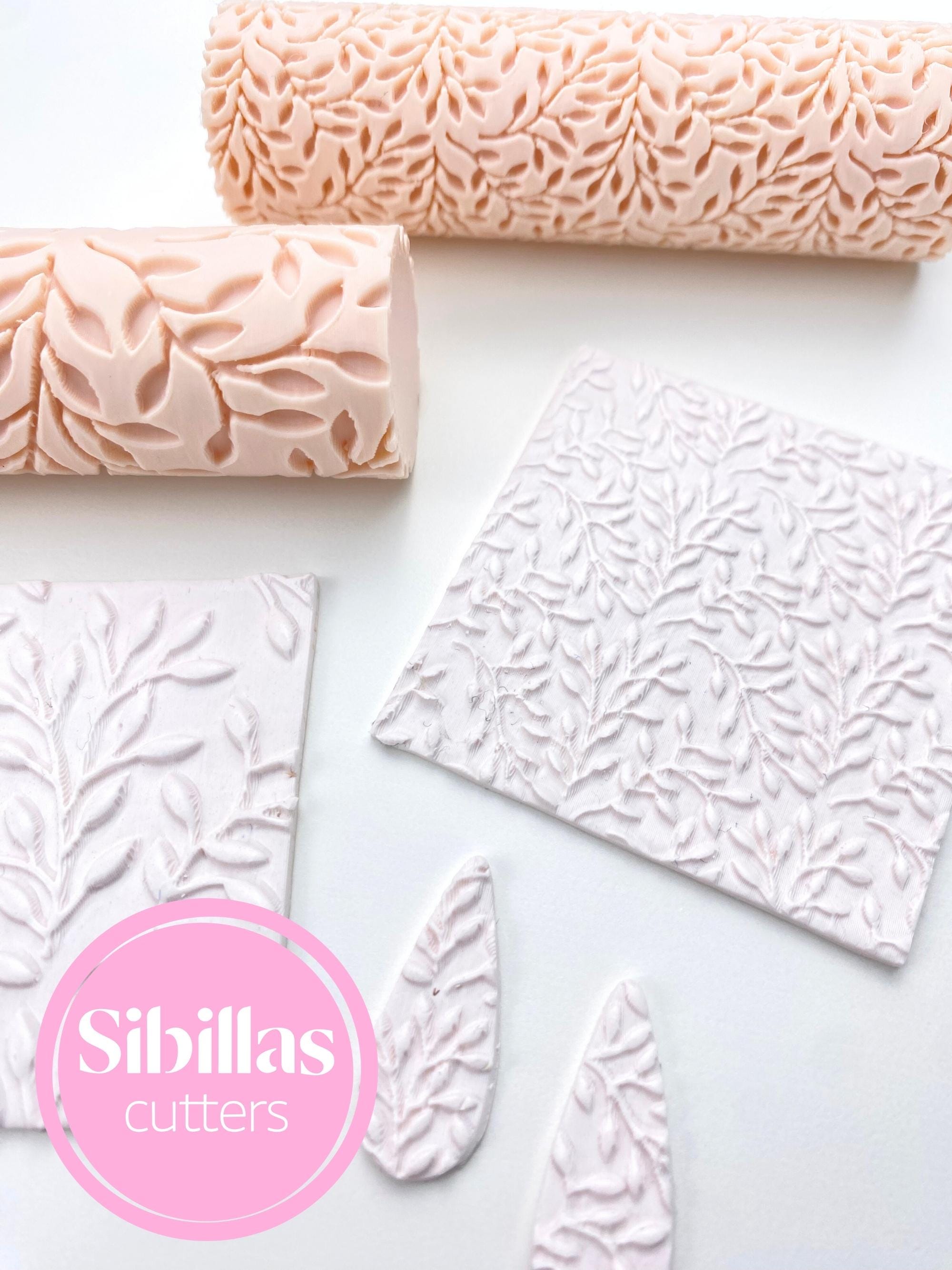 Reusable olive branch pattern clay roller for creating textured polymer clay sheets