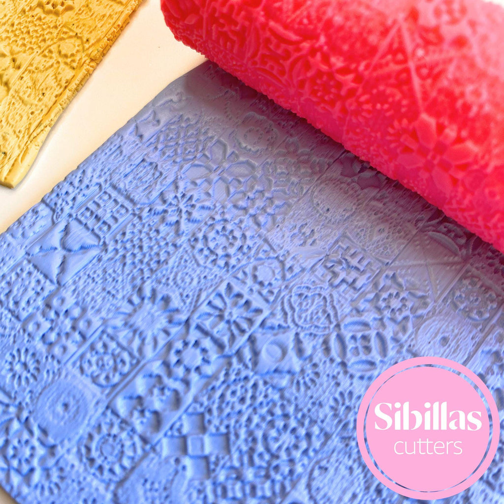 Moroccan mini tiles clay texture roller for polymer clay, ceramics, and jewelry making