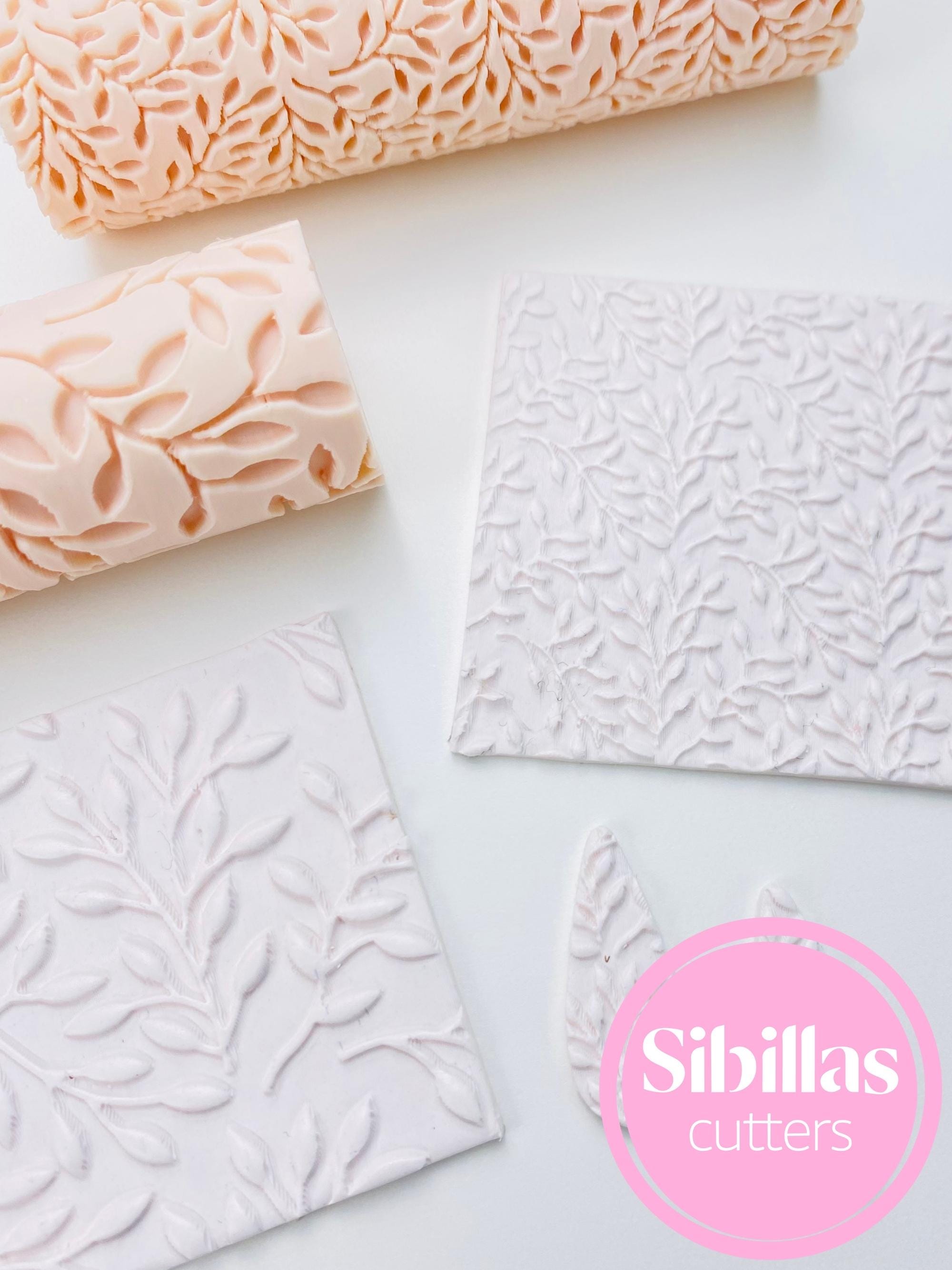 Olive leaves polymer clay texture roller with olive branch embossed pattern