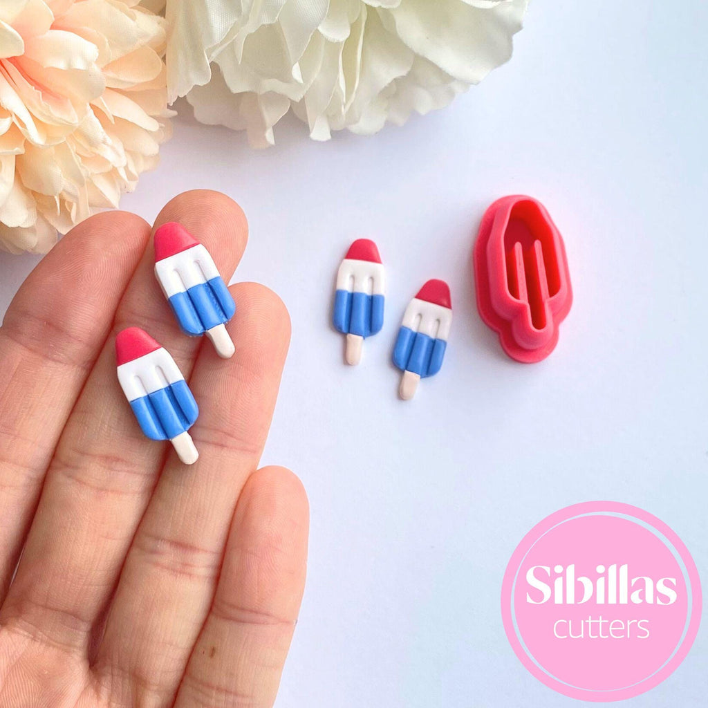 Red white and blue popsicle polymer clay cutter for festive summer earrings