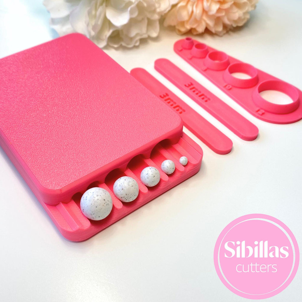 Round bead roller tool for shaping 4–12mm polymer clay beads.