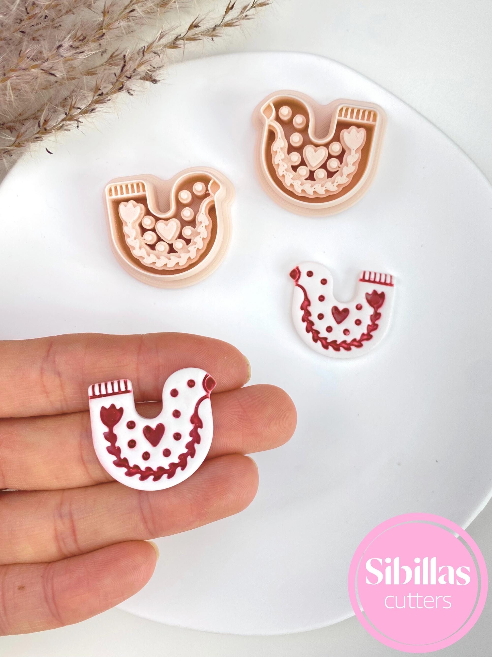 Scandinavian folk art dove clay cutter set for earrings