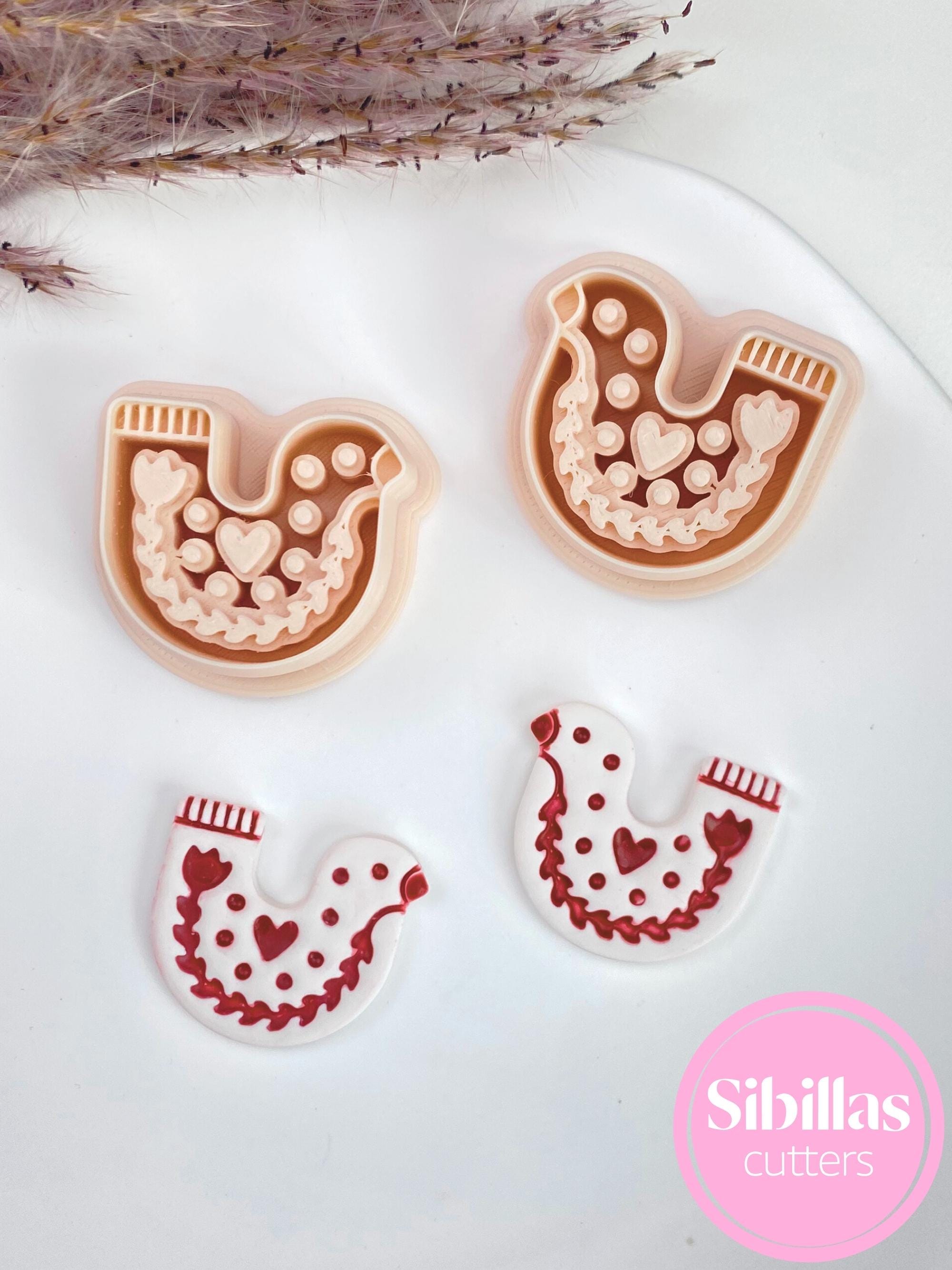 Scandinavian folk art dove clay cutter set for earrings
