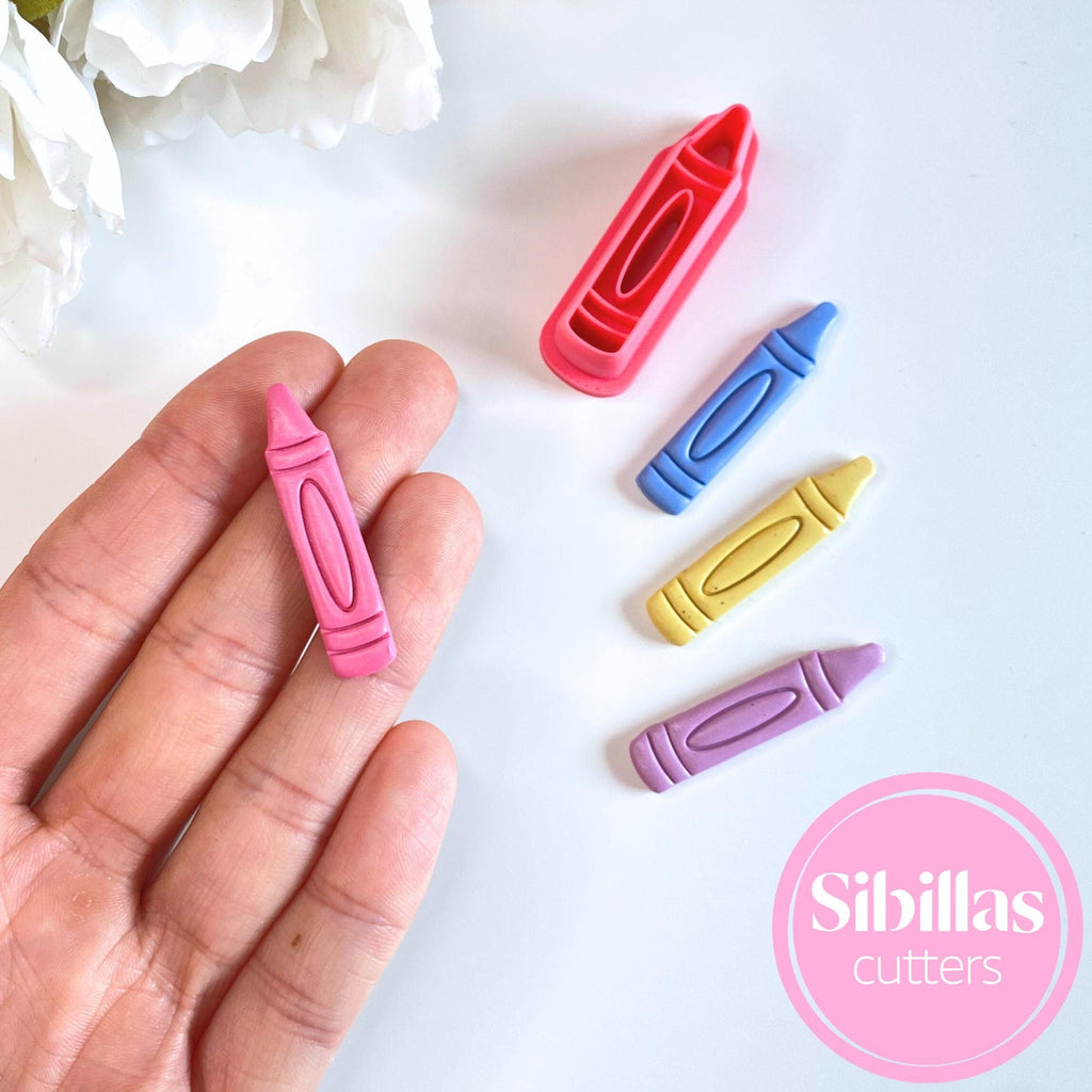 School-themed polymer clay cutter set with crayon and pencil shapes