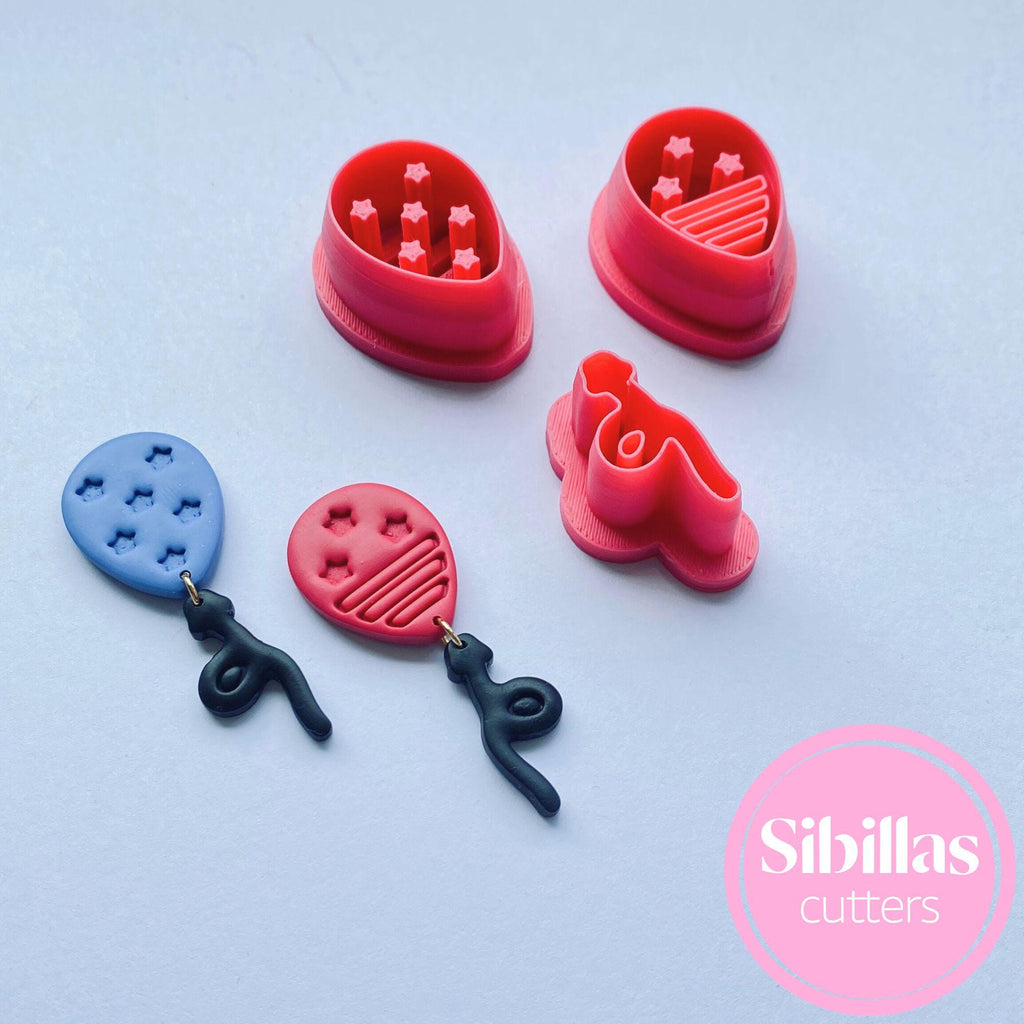Fourth of July balloon clay cutter set for polymer clay jewelry and festive crafts