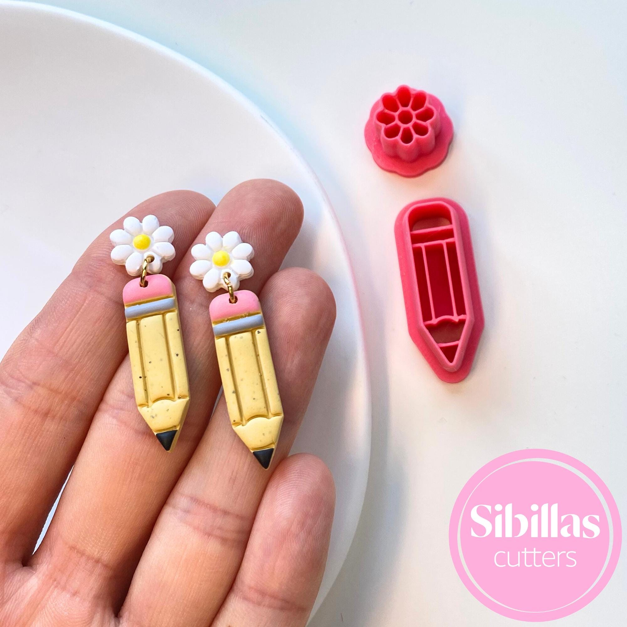 Back-to-school pencil flower clay cutter for polymer clay earrings and crafts