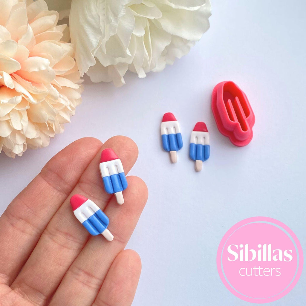 Red white and blue popsicle polymer clay cutter for festive summer earrings