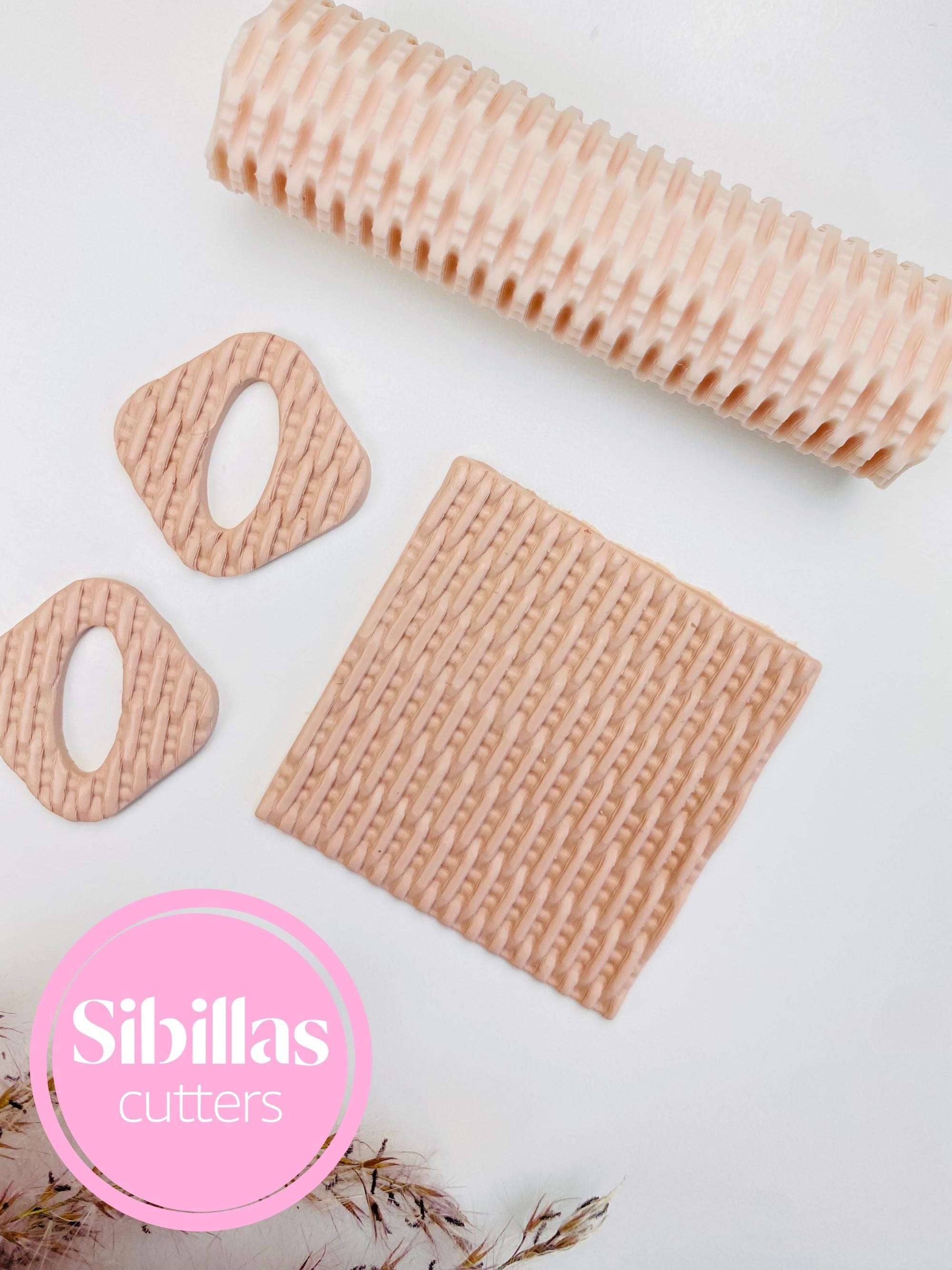 Reusable basketweave rattan clay roller for creating embossed polymer clay sheets and designs