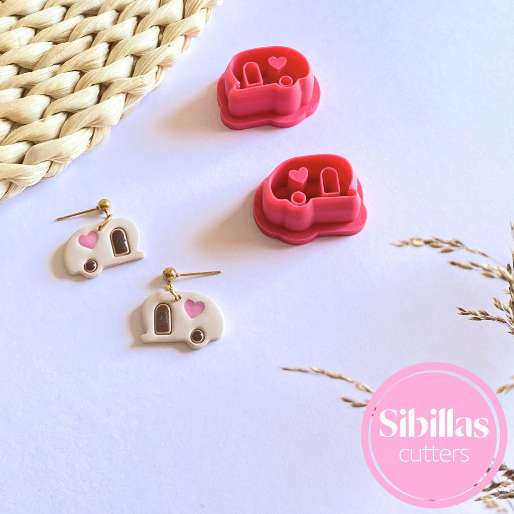 DIY jewelry tool: camper and retro car polymer clay cutter set for summer-themed crafts