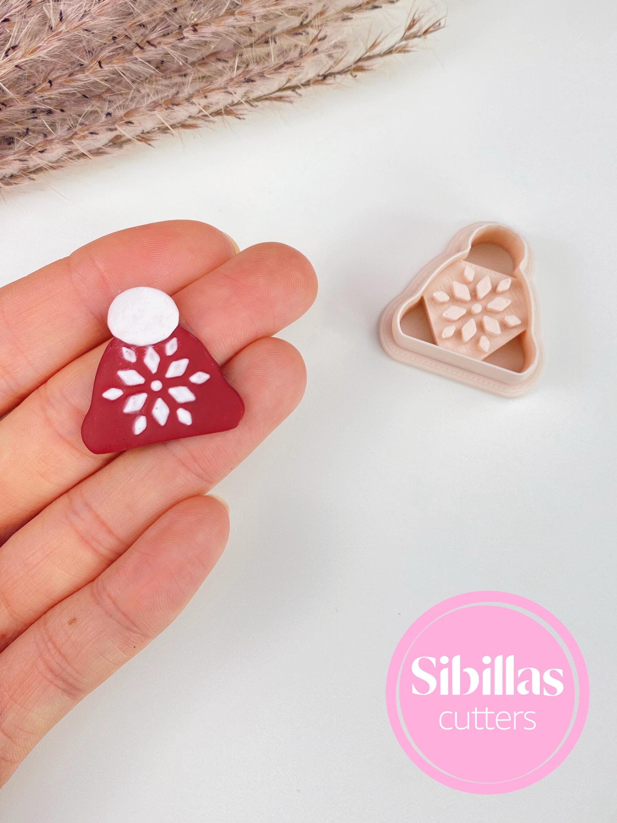 Winter beanie clay cutter with ornament details for polymer clay earrings and holiday projects