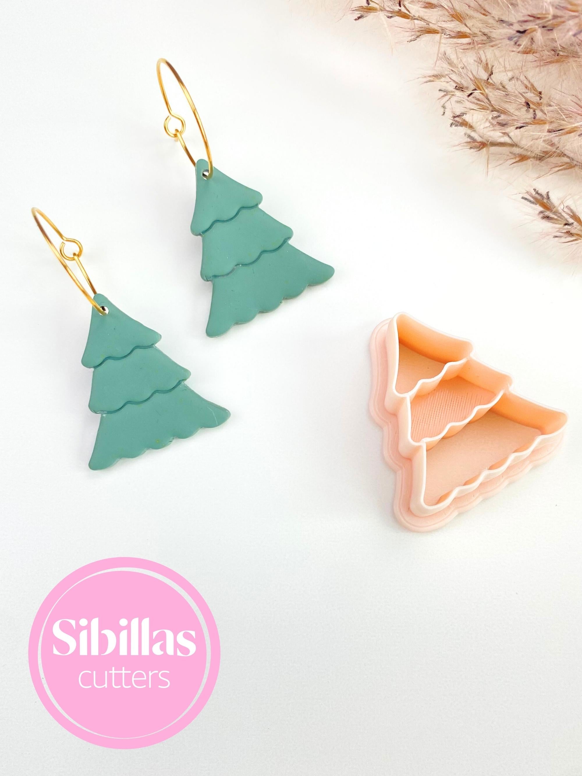 Festive polymer clay Christmas tree cutter for handmade earrings, charms, and decorations