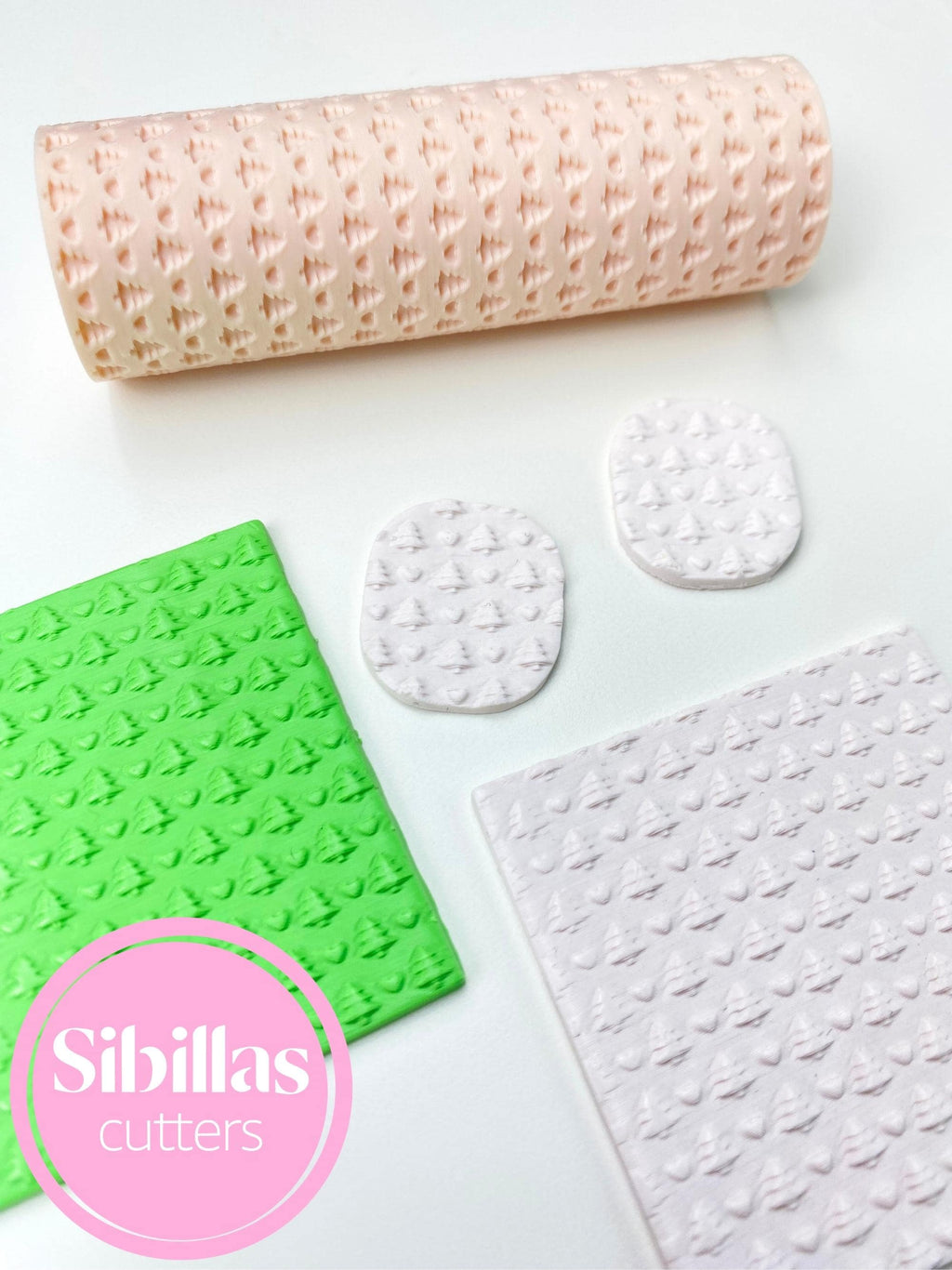 Cute Christmas polymer clay texture roller with Christmas tree and hearts pattern