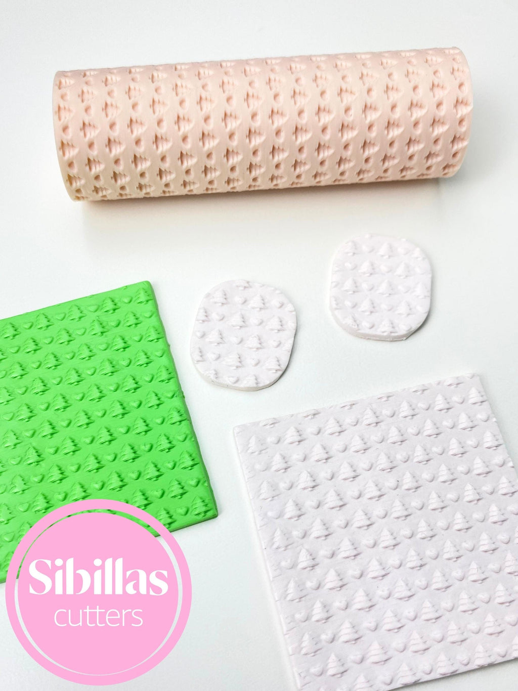 Christmas tree and hearts embossed clay roller for polymer clay earrings and charms