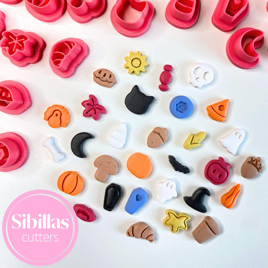 Festive tiny Halloween polymer clay cutters for charms, earrings, and handmade crafts