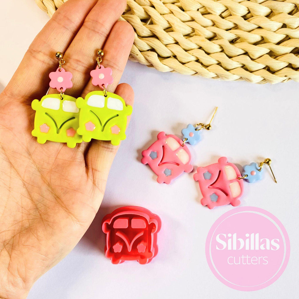 DIY jewelry tool: retro bus polymer clay cutter for hippie boho polymer clay projects