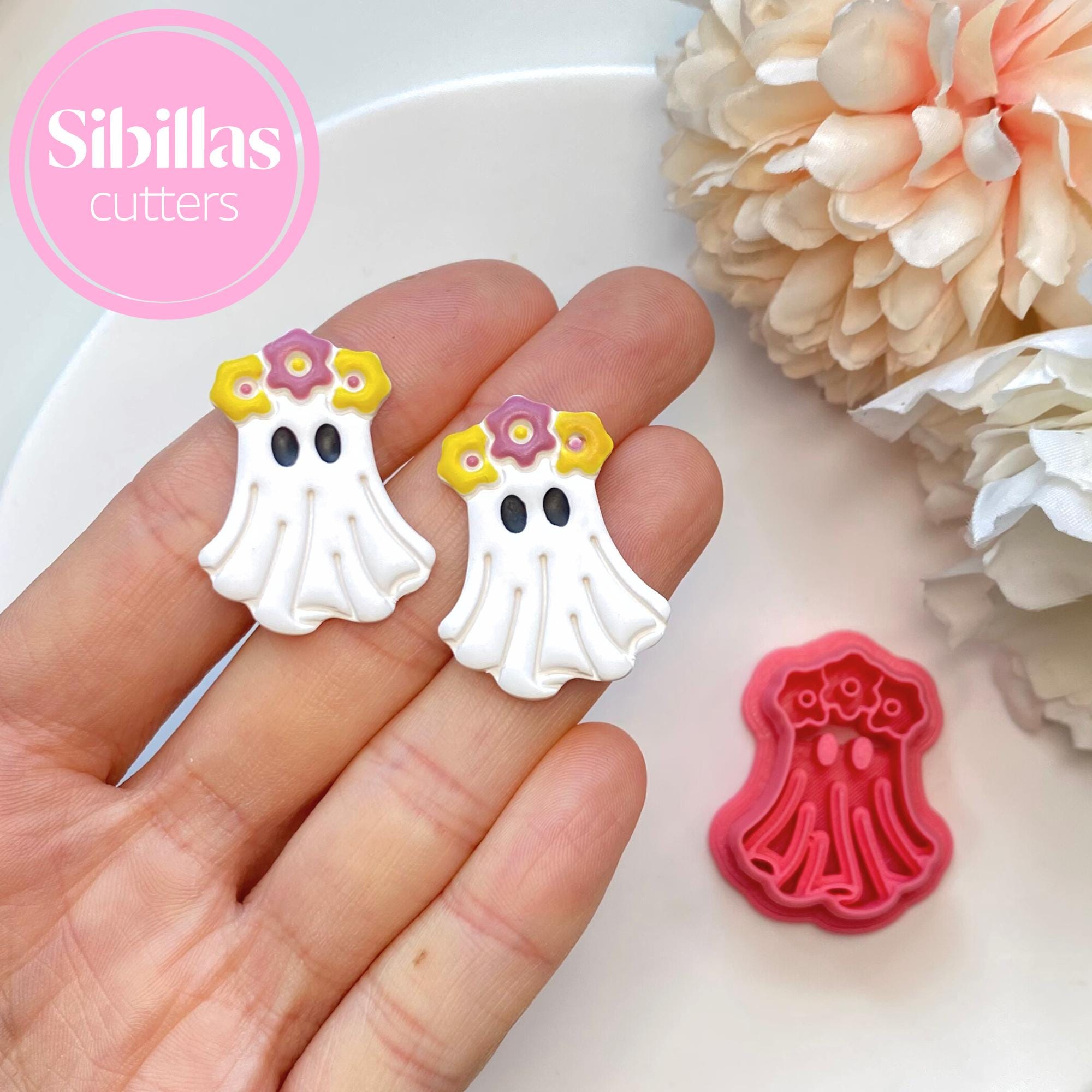 floral ghost shape cutter for polymer clay crafts