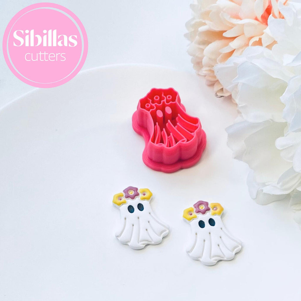 cute floral ghost clay mold for DIY earrings