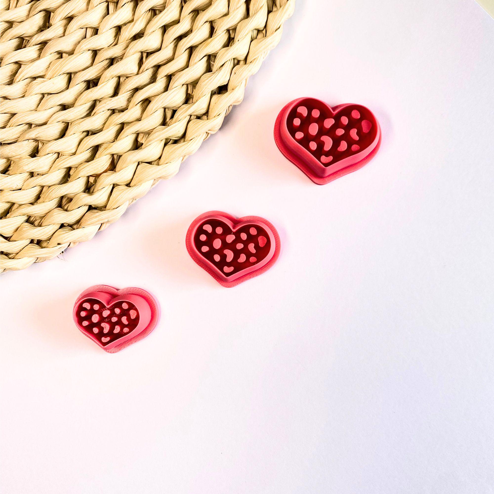 Leopard print heart cutter for polymer clay fashion earrings and accessories