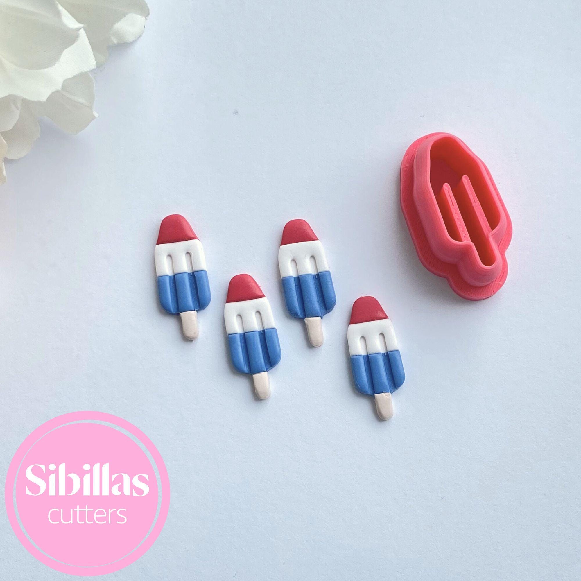 Red white and blue popsicle polymer clay cutter for festive summer earrings