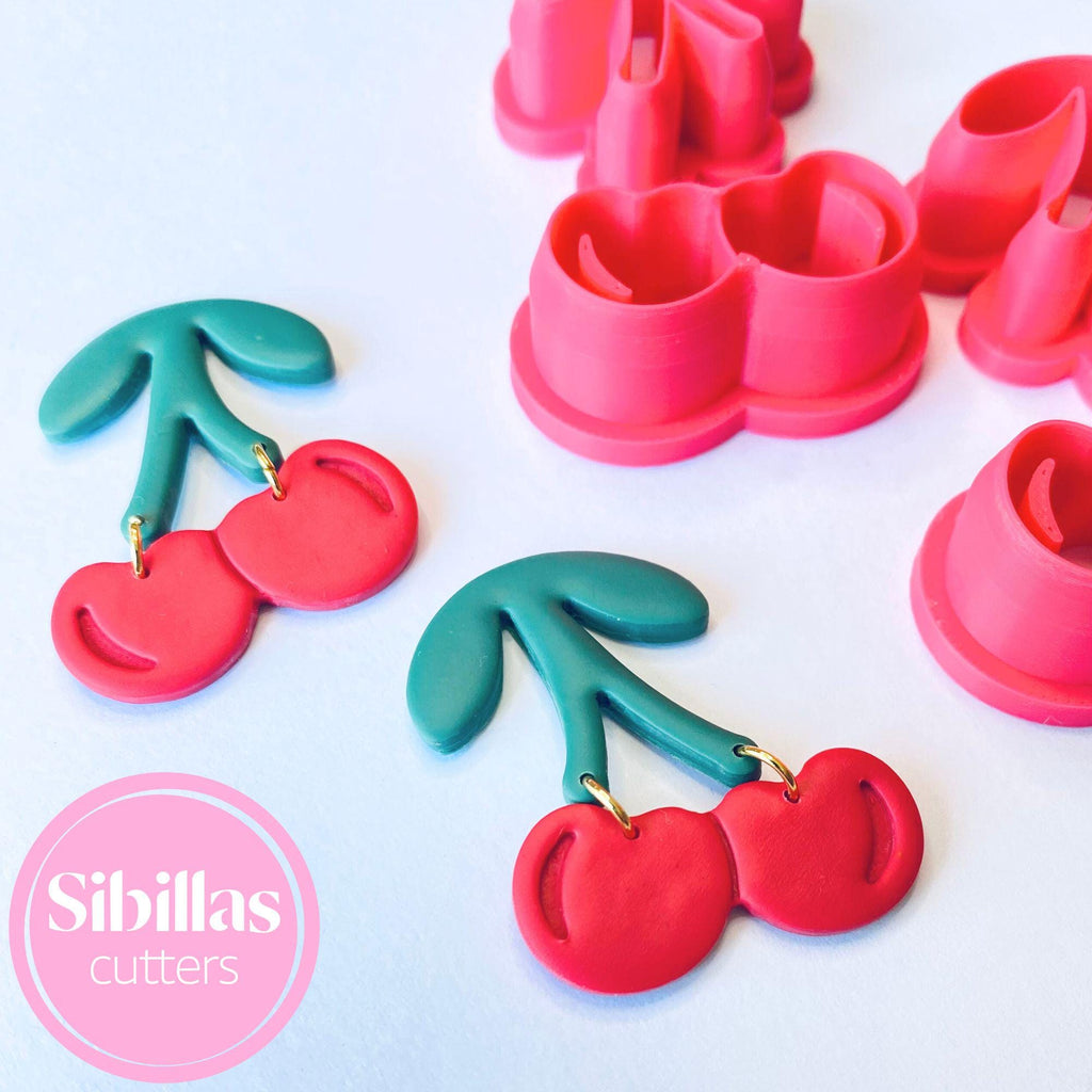 Polymer clay cutter set featuring cherry shapes for cute earrings and crafts