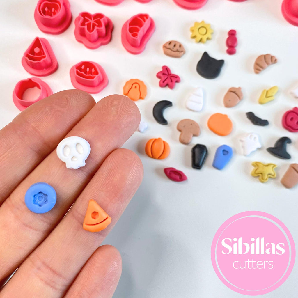 Festive tiny Halloween polymer clay cutters for charms, earrings, and handmade crafts