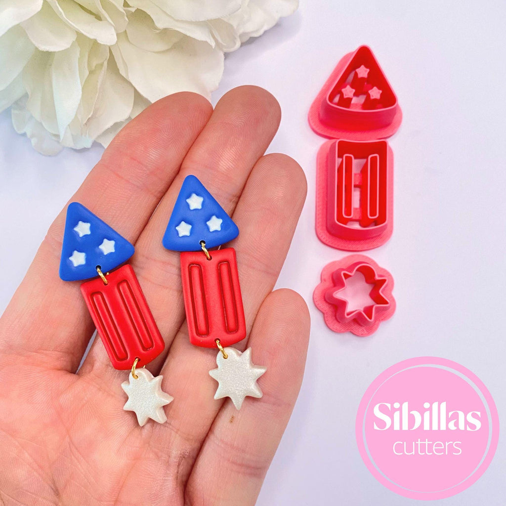 Patriotic firecracker clay cutter set for polymer clay jewelry and festive designs