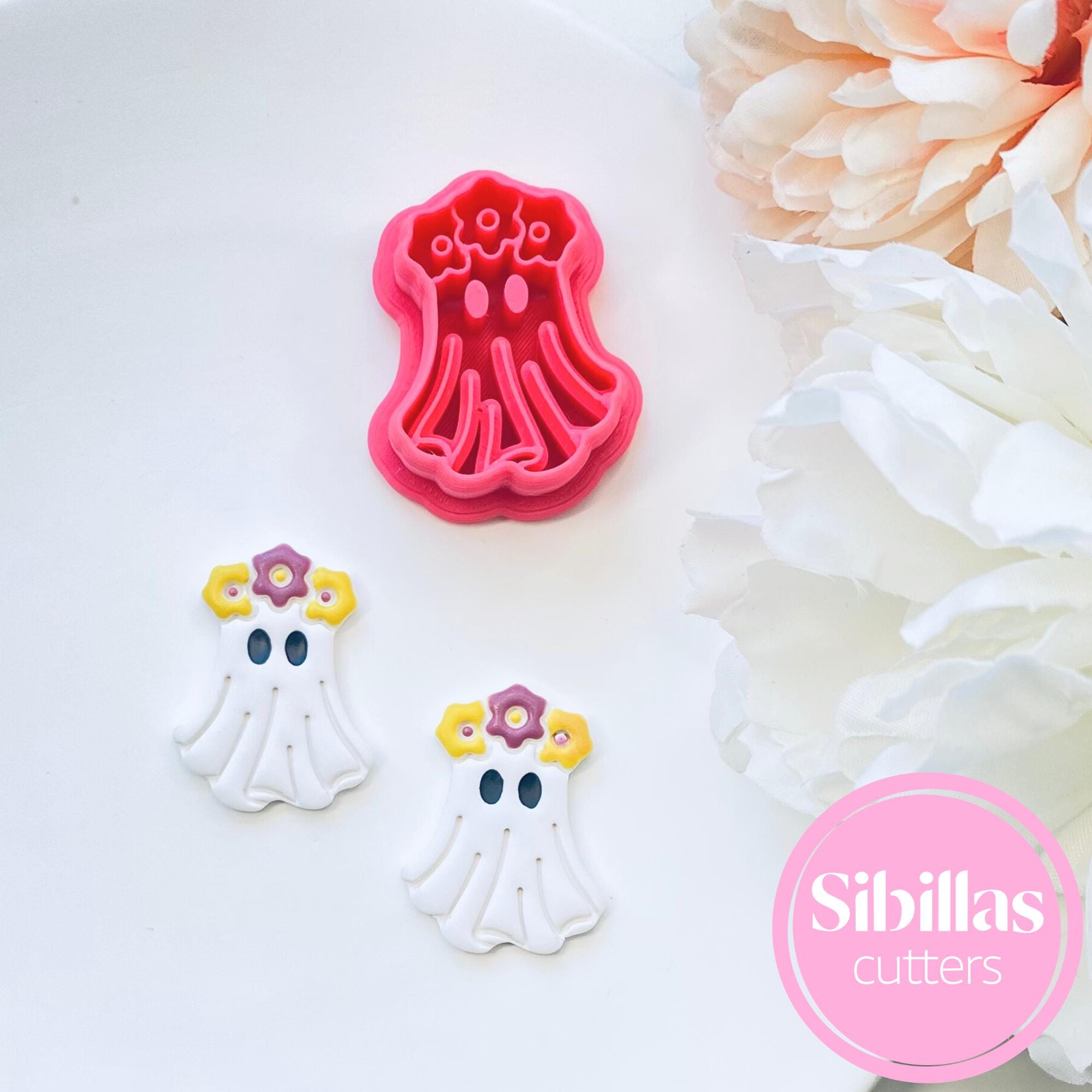 floral ghost polymer clay cutter for earrings