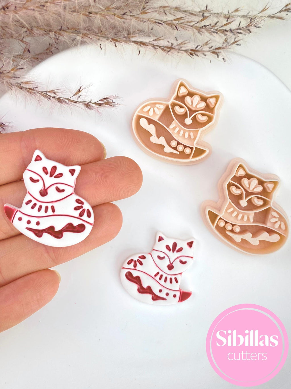 Mirrored fox clay cutter set for creating Nordic-style polymer clay earrings