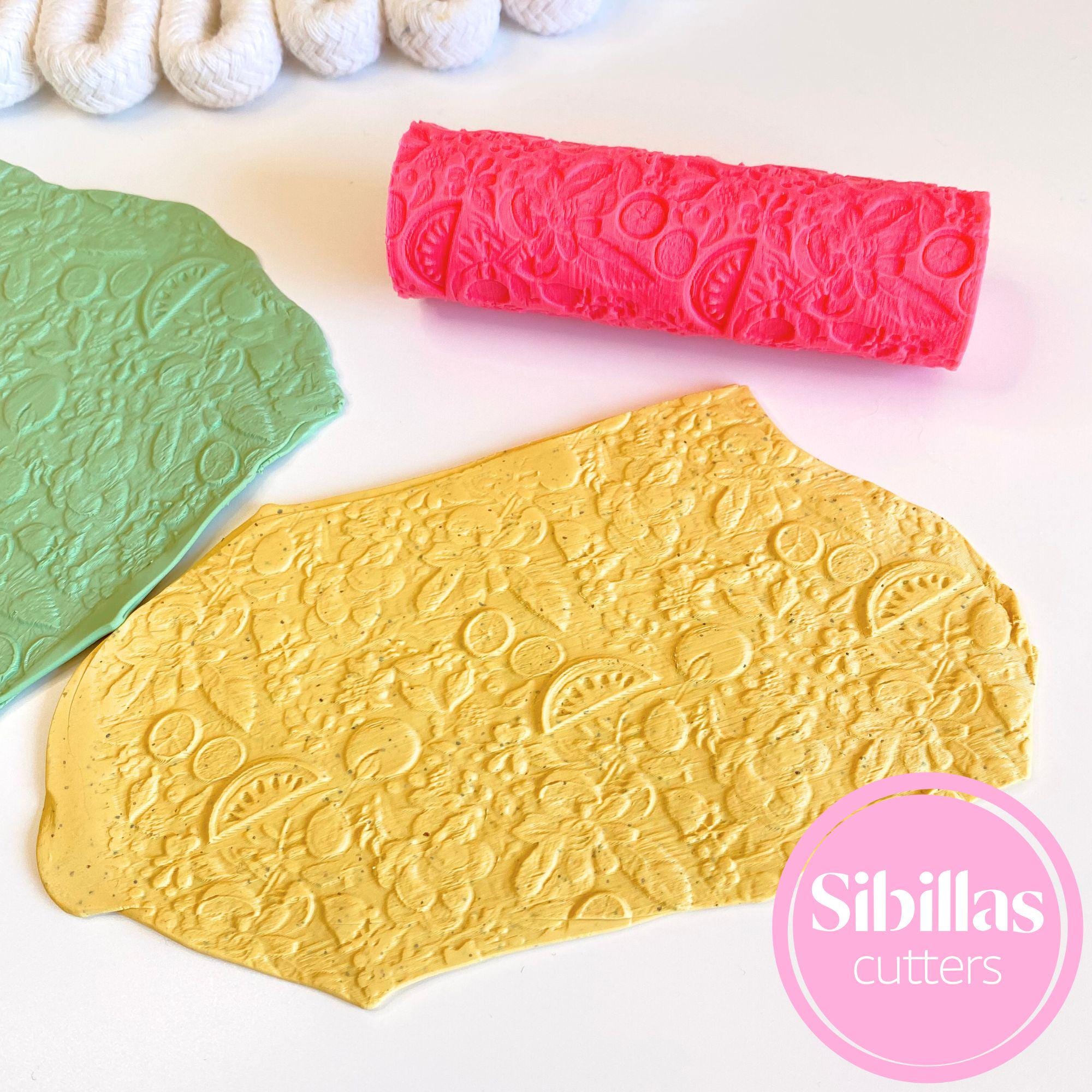 Summer fruits clay texture roller with floral embossed pattern for polymer clay