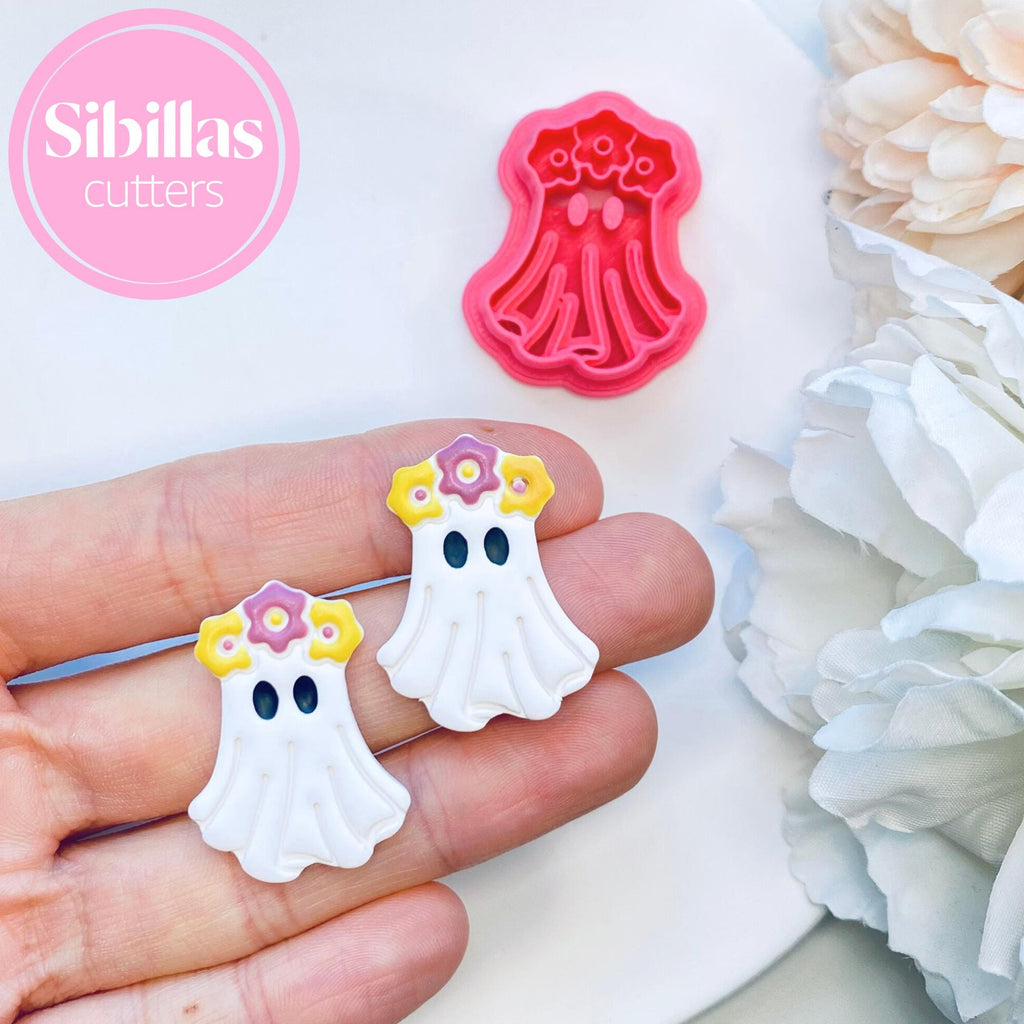ghost with flowers clay cutter for Halloween jewelry making