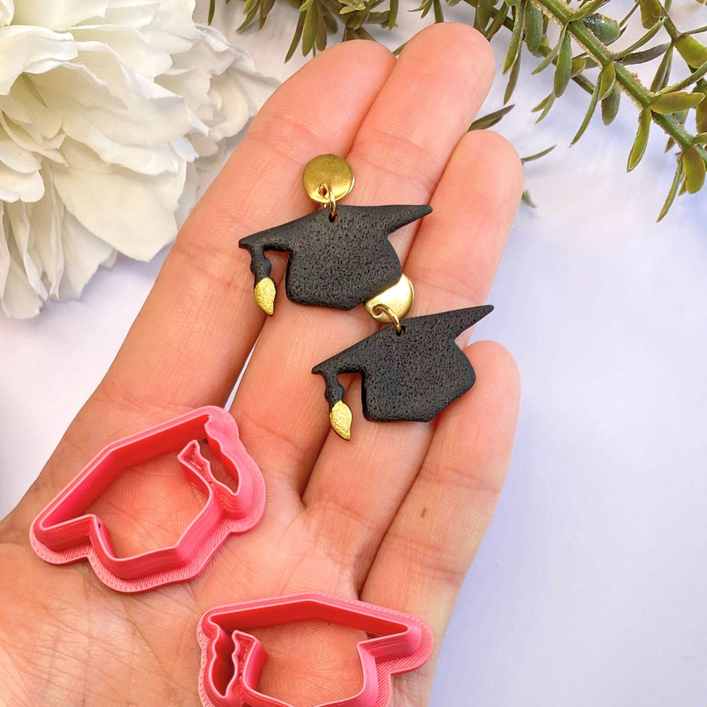 Grad cap-shaped cutter for polymer clay earrings, fondant, and craft projects
