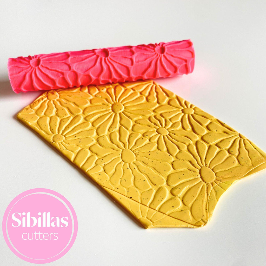 Floral clay texture roller with groovy boho embossed pattern for polymer clay