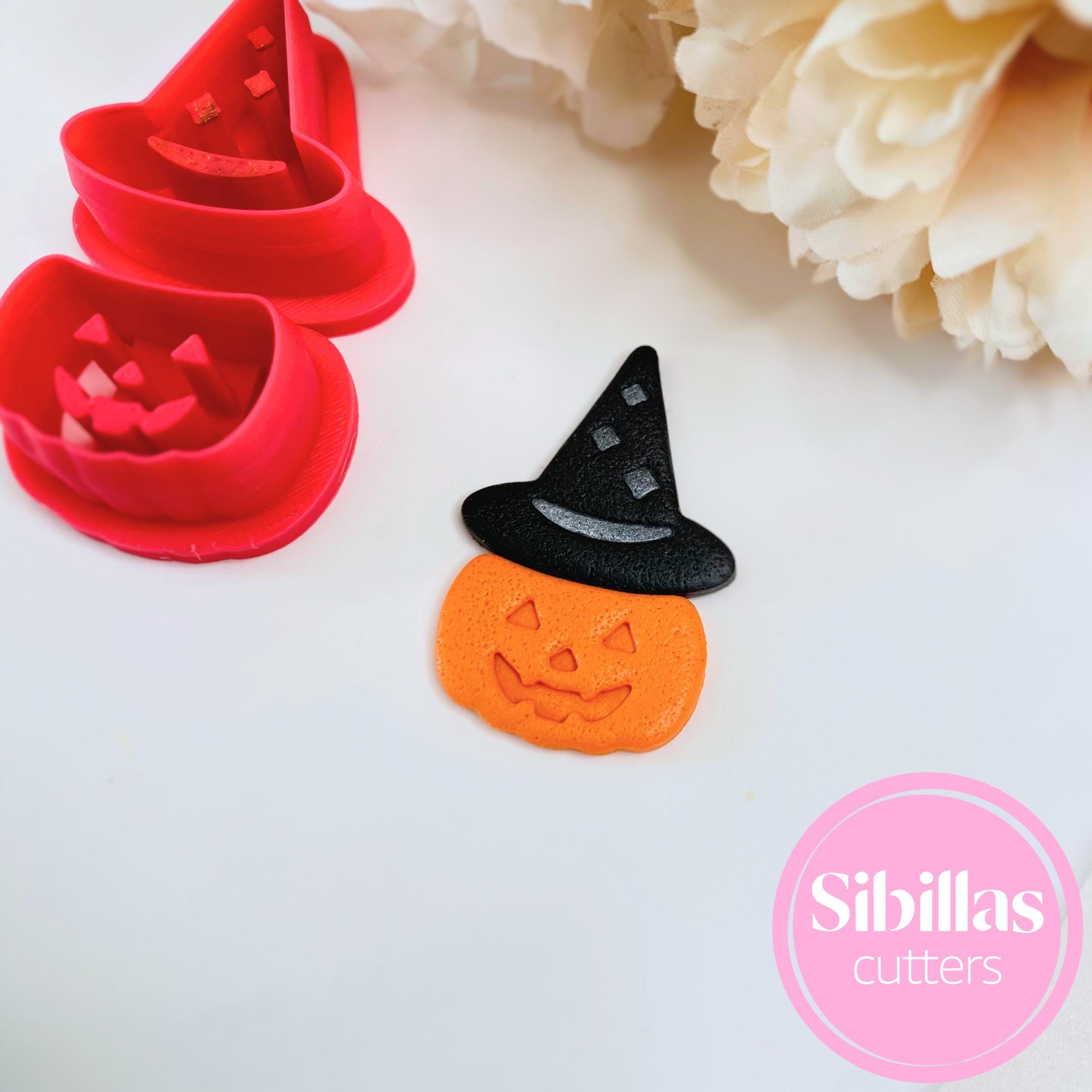 Halloween pumpkin and witch hat polymer clay cutter for spooky jewelry projects