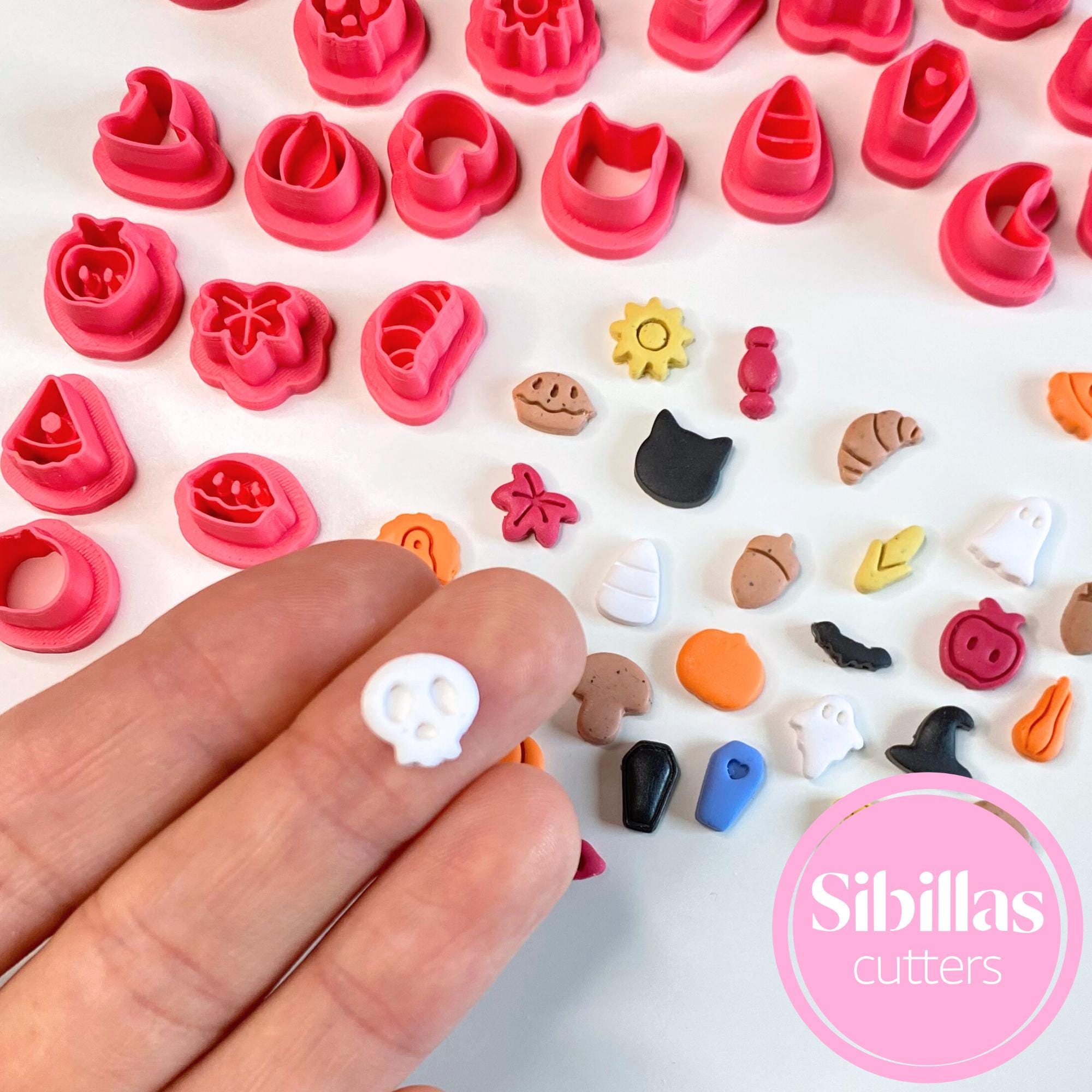 DIY jewelry tool: fall-themed tiny Halloween clay cutters for polymer clay projects