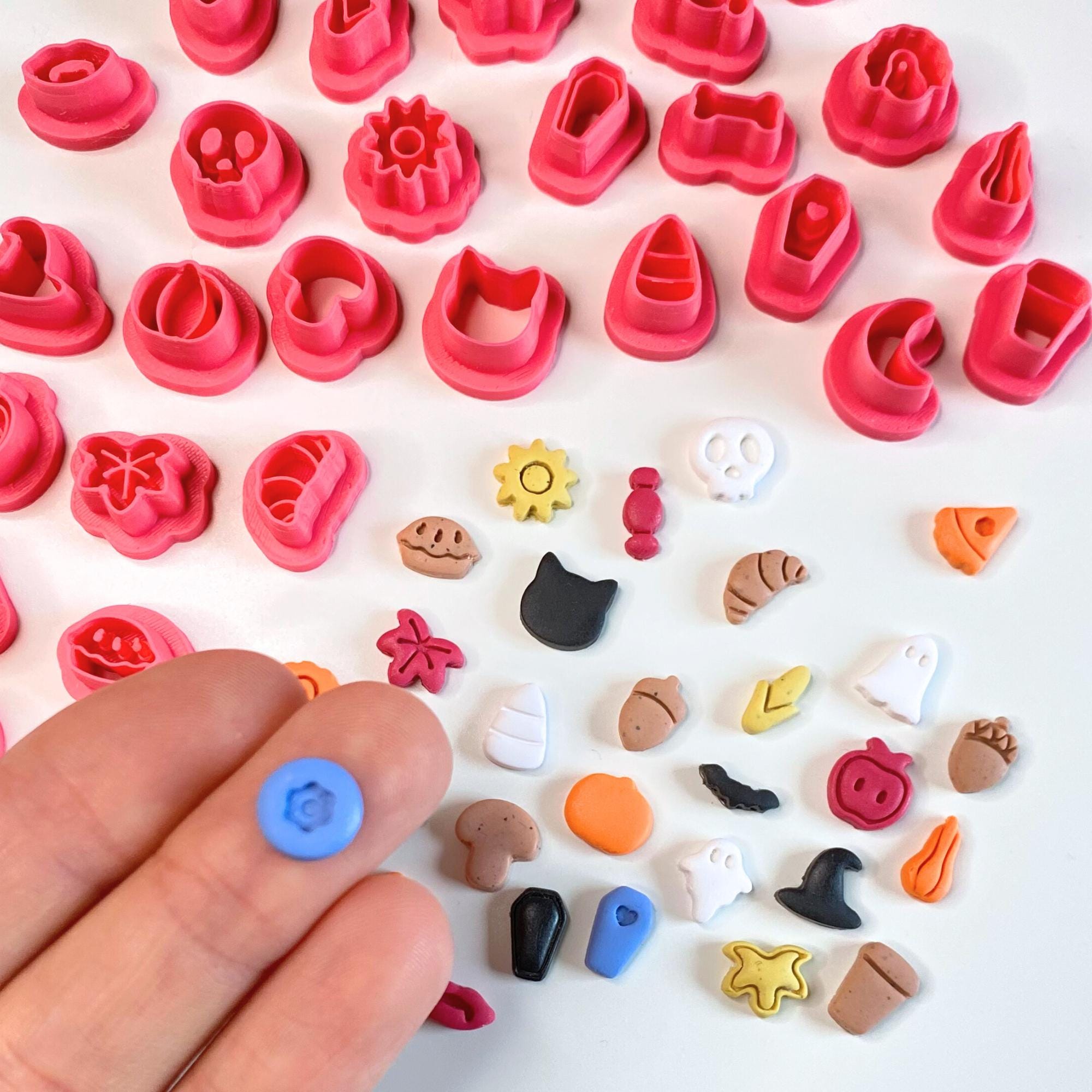 Polymer clay cutter set with tiny Halloween designs for DIY earrings and crafts