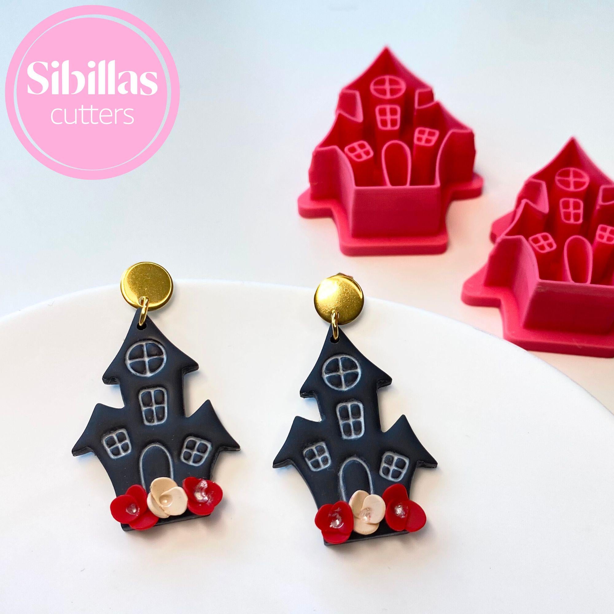 Haunted house polymer clay cutter for Halloween earrings, charms, and spooky crafts