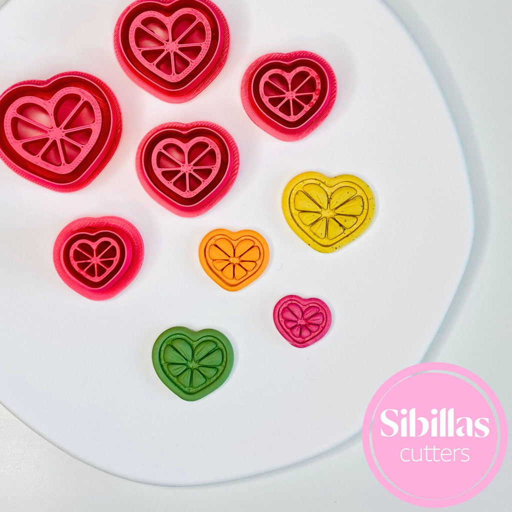 Heart lemon slice design clay cutter for creating polymer clay earrings and decorations