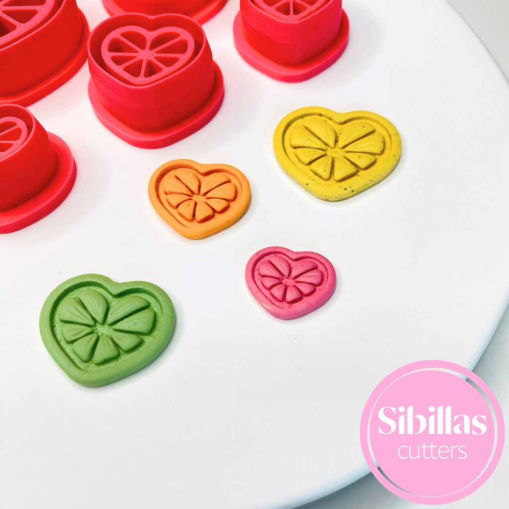 Heart-shaped lemon slice polymer clay cutter for earrings, charms, and DIY crafts