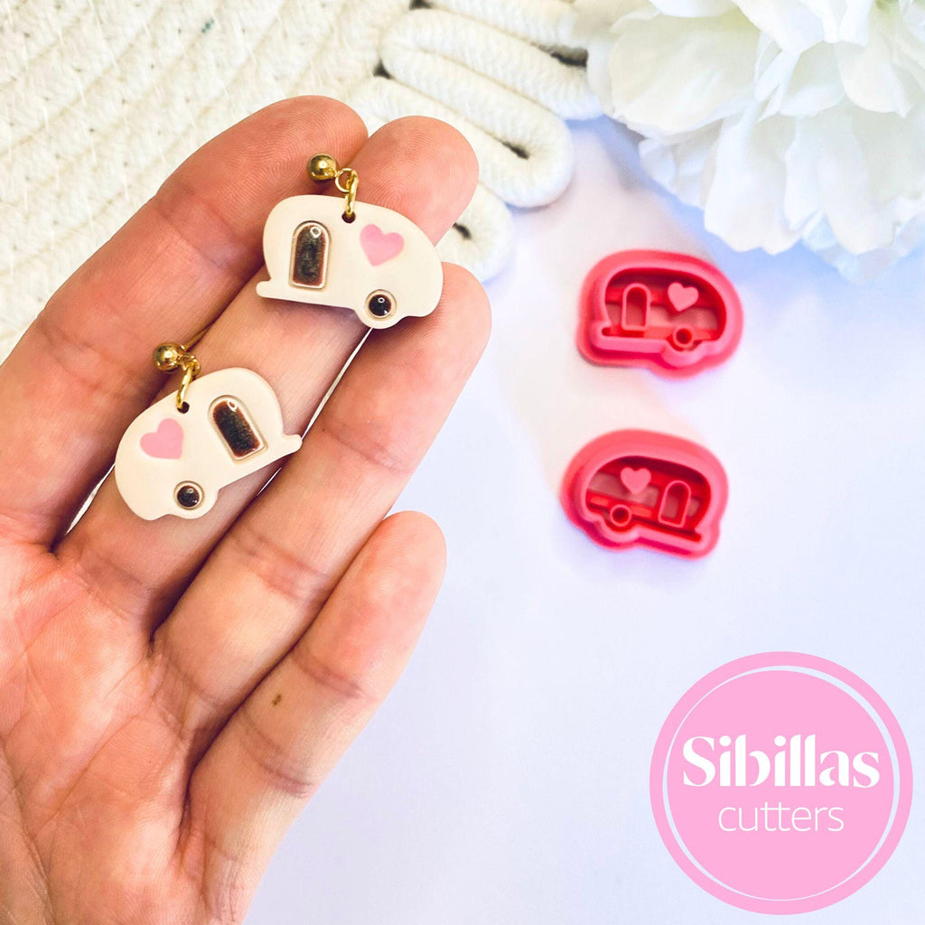 DIY jewelry tool: camper and retro car polymer clay cutter set for summer-themed crafts