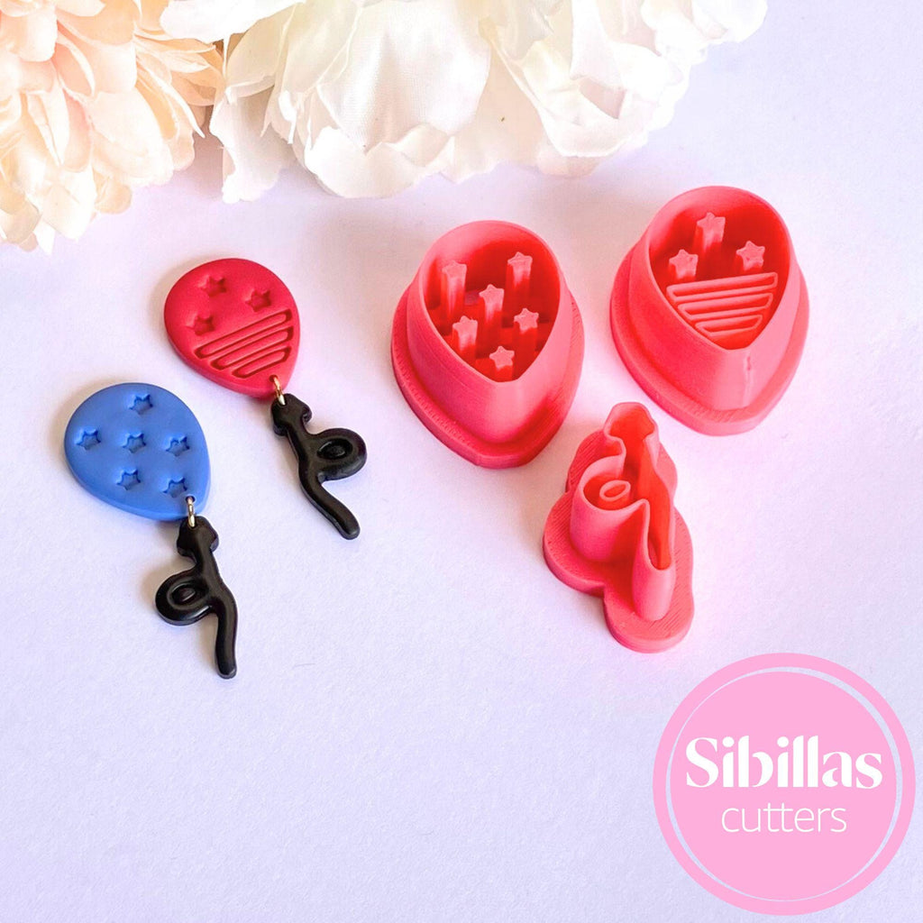Fourth of July balloon clay cutter set for polymer clay jewelry and festive crafts